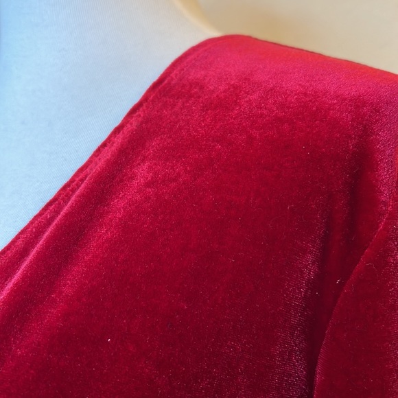 Red Velour Velvet Faux Wrap Top - Picture 3 of 5